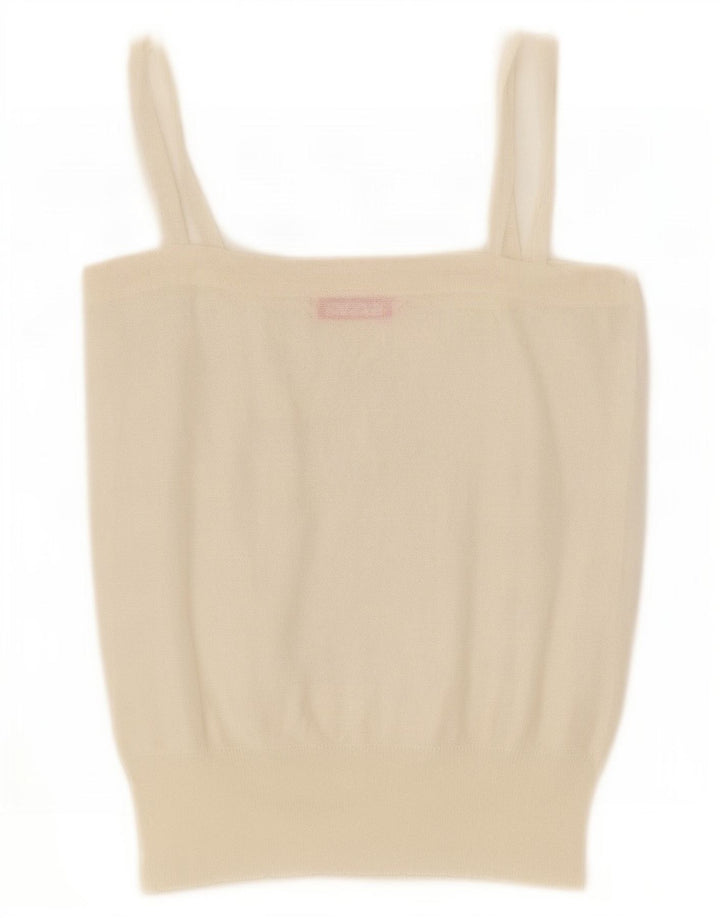 Canottiera vintage da donna in maglia lavorata a maglia UK 14 grande bianca