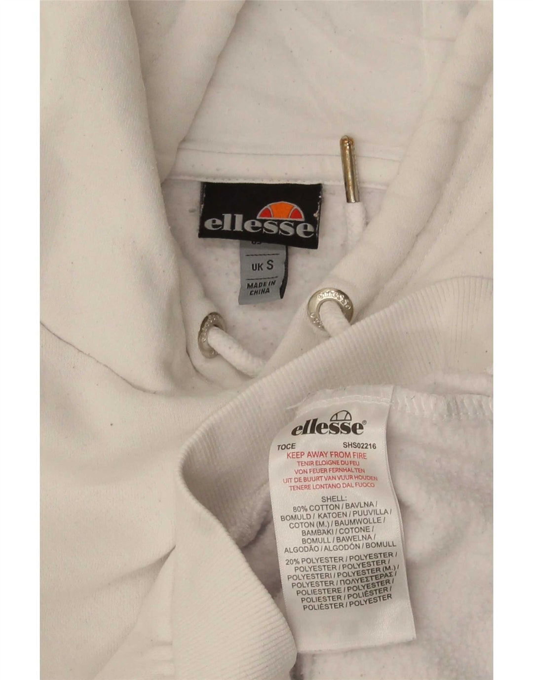 Ellesse Herren-Kapuzenpullover, Größe S, weiße Baumwolle