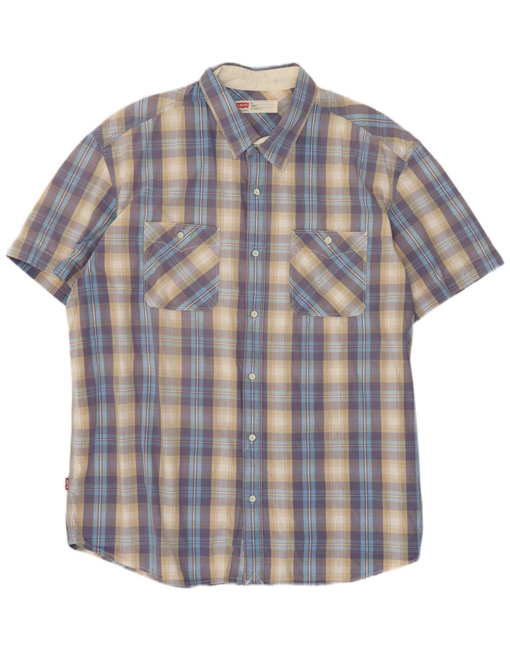 Levi's Mens Short Sleeve Standard Fit Shirt 2XL Blue Check Cotton