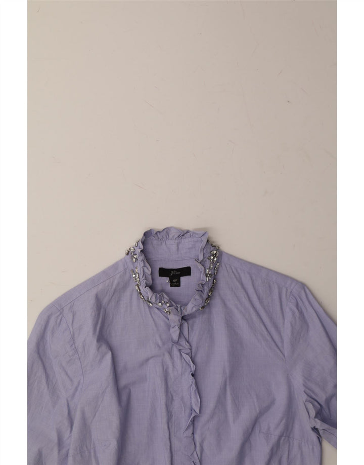 J. CREW Womens Petite Ruffle Front Shirt US 6 Medium Purple Cotton Vintage J. Crew and Second-Hand J. Crew from Messina Hembry 