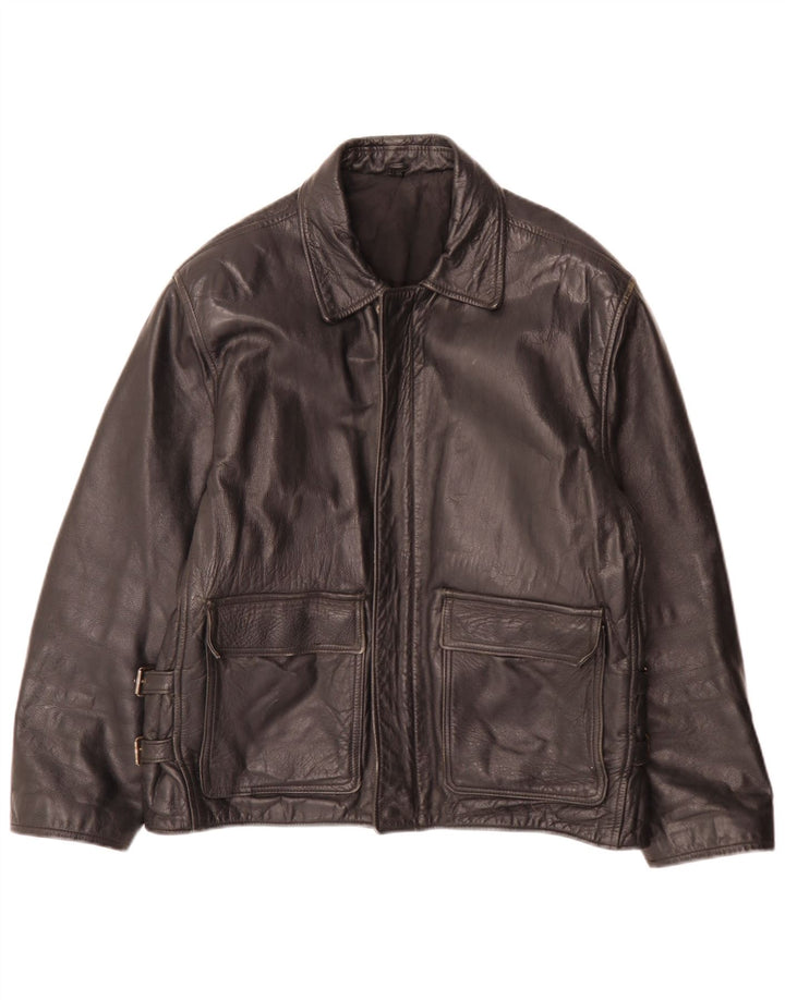 Chaqueta de cuero vintage para hombre IT 48 Medio Negro