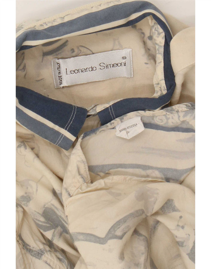 Chemise vintage à motif abstrait pour homme en viscose color block beige moyen