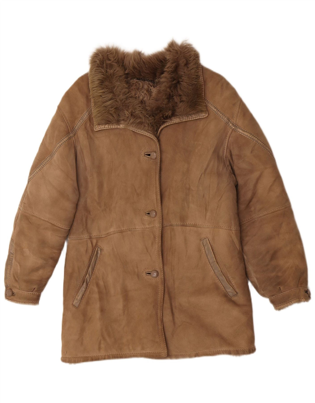 Винтажная женская короткая дубленка IT 44 Medium Beige Shearling