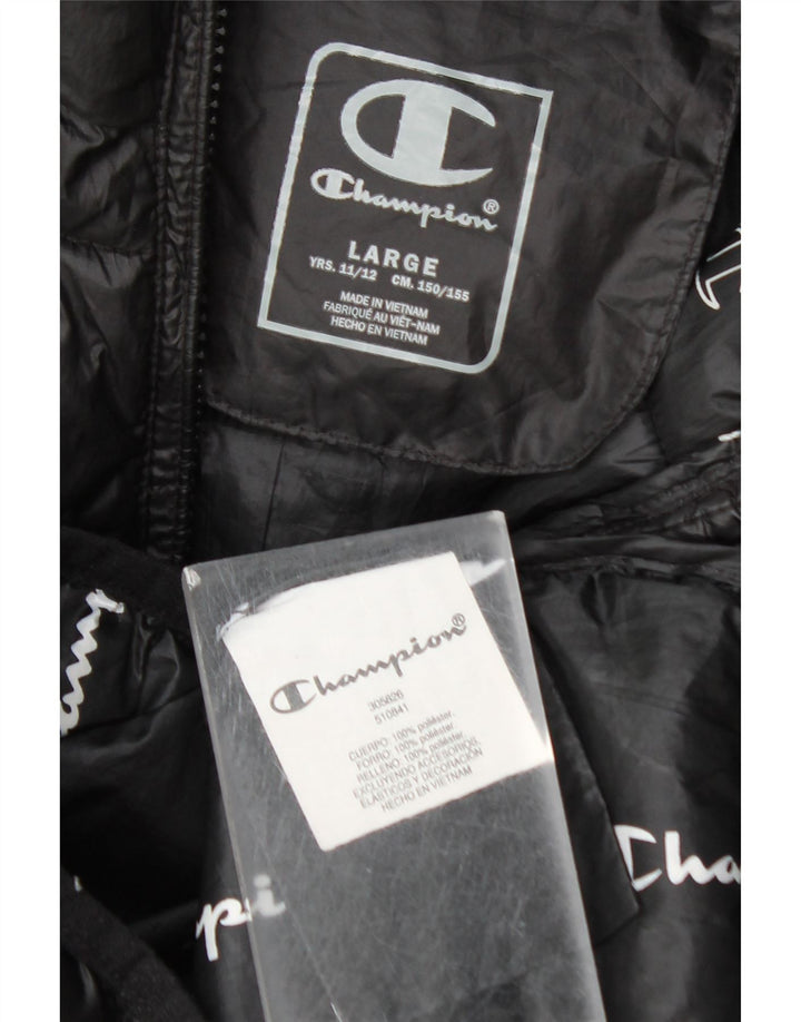 Champion Boys Hooded Padded Jacket 11-12 Years Large Black Polyester