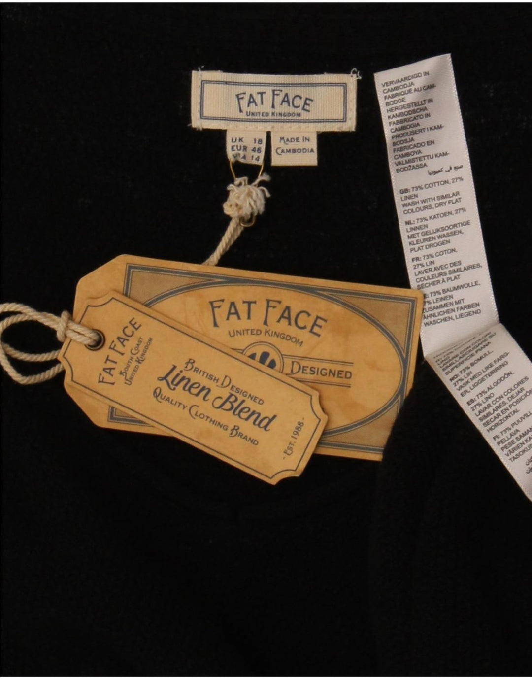 Fat Face Womens Blouse Top UK 18 XL Black Cotton