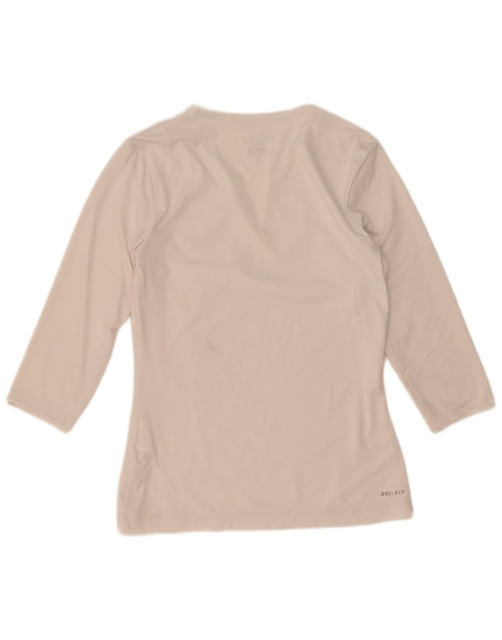 Nike Damen Dri Fit Top 3/4 Ärmel UK 10 Small Weiß Polyester