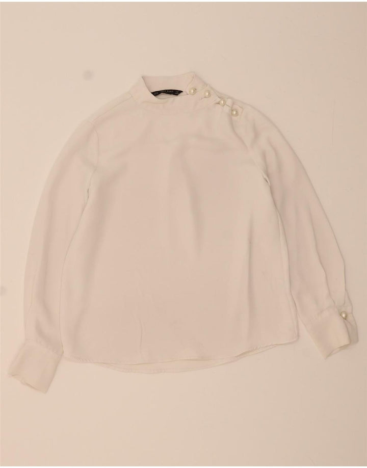 ZARA Womens Long Sleeve Blouse Top UK 6 XS White Polyester Vintage Zara and Second-Hand Zara from Messina Hembry 