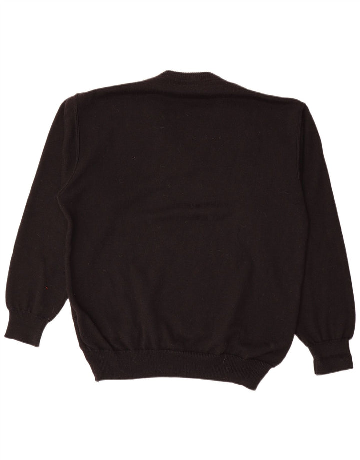 WESTBURY Mens V-Neck Jumper Sweater XL Black Geometric Wool