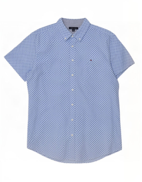 Tommy Hilfiger Camisa de manga corta para hombre 2XL Algodón con lunares azules