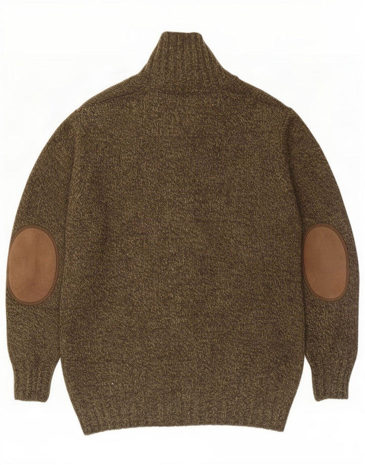 Massimo Dutti Mens Cardigan Sweater Medium Khaki Colourblock Wool
