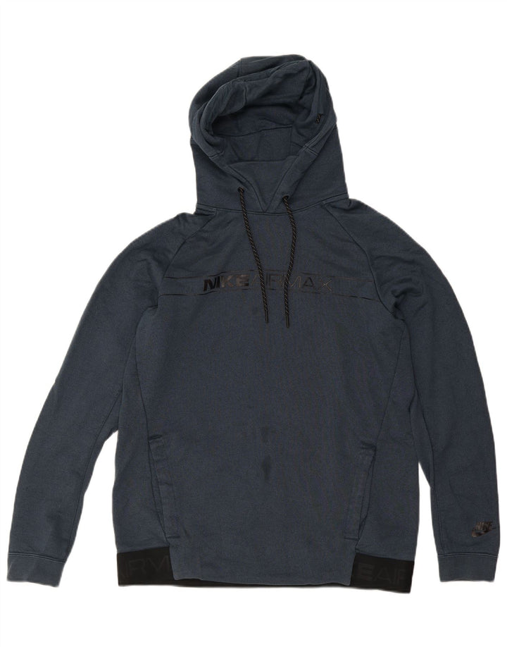 NIKE Mens Graphic Hoodie Jumper Medium Navy Blue Cotton