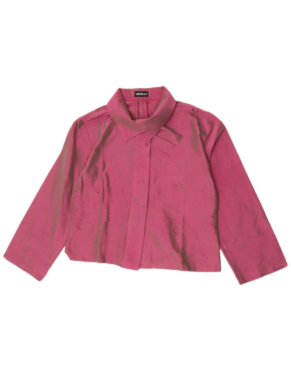 Vintage Womens 3/4 Sleeve Crop Shirt Blouse UK 18 XL Purple Silk