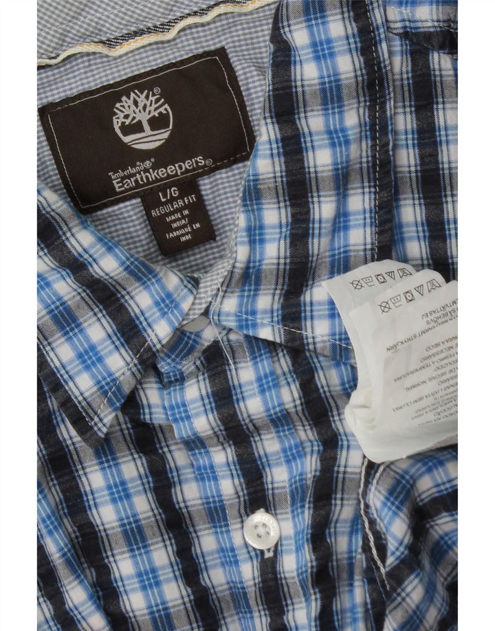 TIMBERLAND Mens Short Sleeve Regular Fit Shirt Large Blue Check Cotton