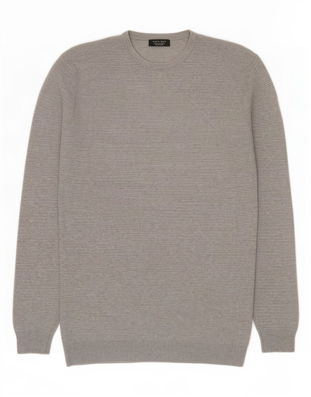 Zara Mens Crew Neck Jumper Sweater Large Grey Cotton