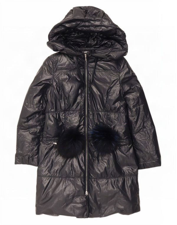 Vintage Womens Hooded Padded Coat IT 40 Small Navy Blue Polyester