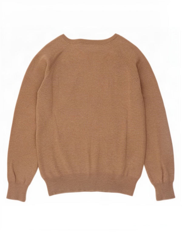 Zara Womens V-Neck Jumper Sweater UK 12 Medium Beige Cotton