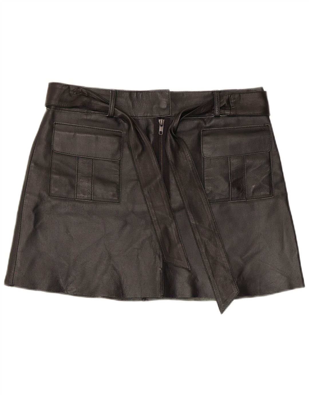 Conbipel Womens Mini Leather Skirt IT 44 Medium W34  Black Leather