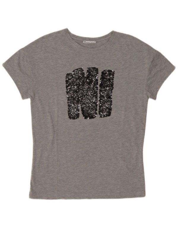 Zara Womens Graphic T-Shirt Top UK 10 Small Gris Moucheté Polyester