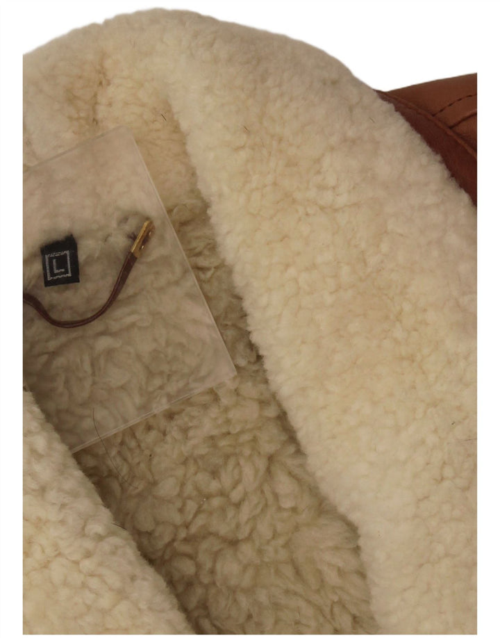 Vintage Womens Oversized Shearling Jacket UK 16 Large Brown