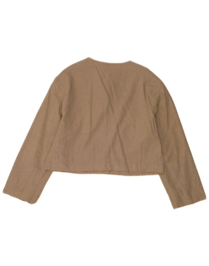 Zara Womens Crop 4 Button Blazer Jacket UK 14 Medium Beige Polyester