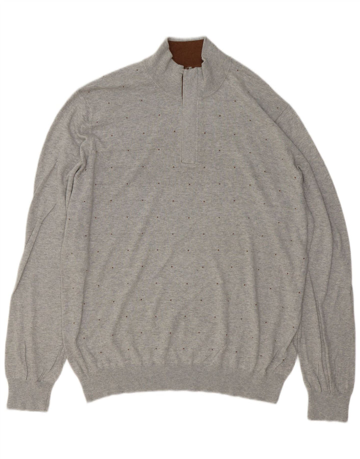 Massimo Dutti Mens Zip Neck Jumper Sweater 2XL Grey Spotted Cotton
