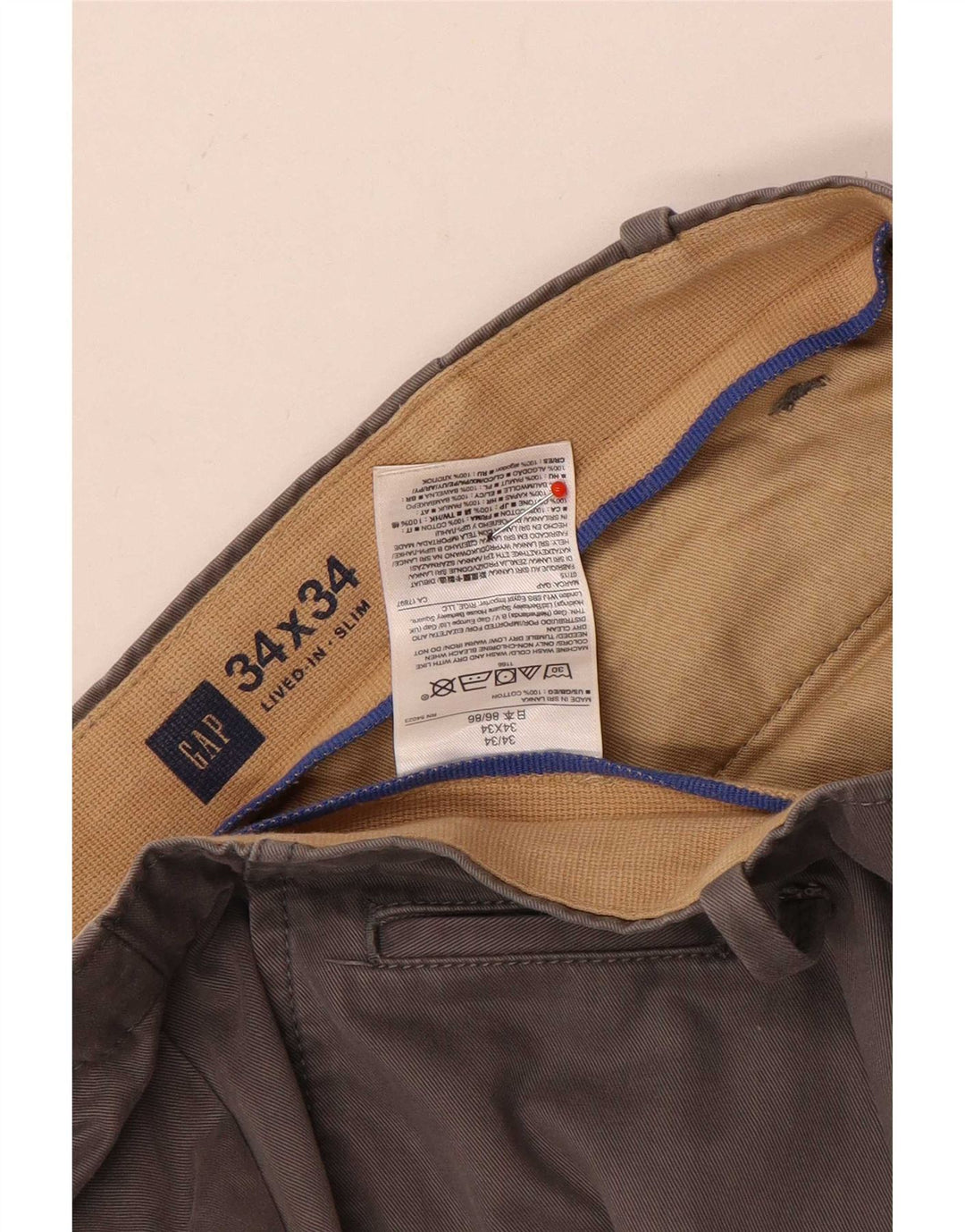 Gap Mens Slim Chino Trousers W34 L34 Grey