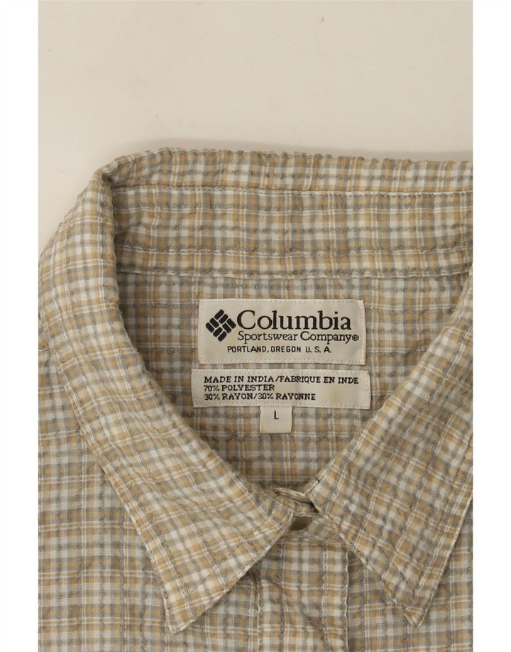 COLUMBIA Womens Short Sleeve Shirt UK 16 Large Beige Check Polyester