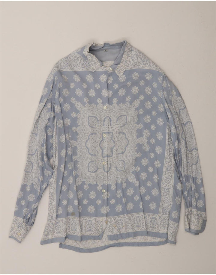 VINTAGE Womens Shirt Blouse UK 12 Medium Blue Floral Vintage Vintage and Second-Hand Vintage from Messina Hembry 