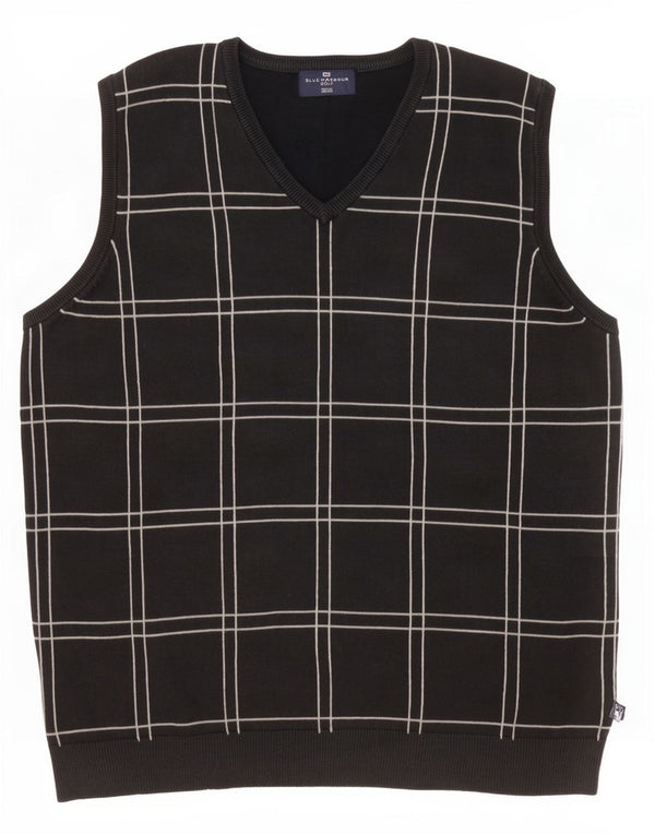 Marks & Spencer Mens Blue Harbour Vest Tank Top Large Black Check Cotton