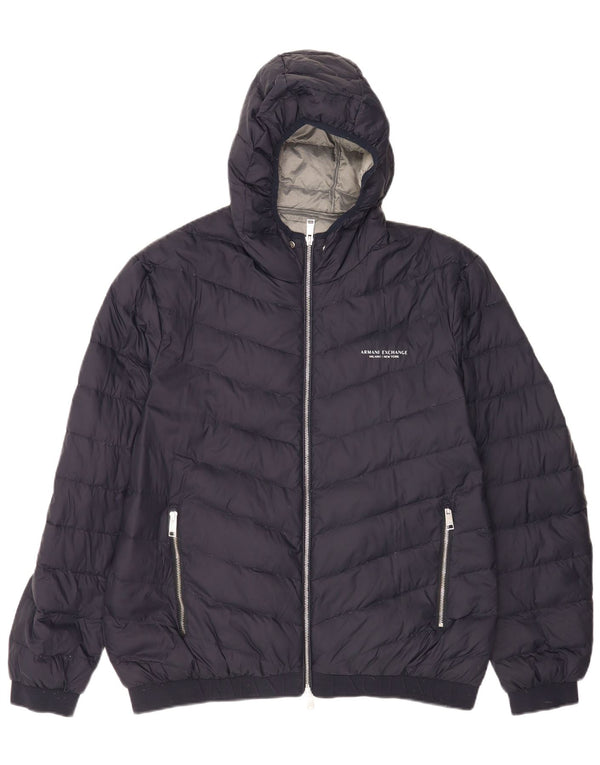Giacca imbottita con cappuccio da uomo Armani Exchange UK 42 XL blu navy in poliammide