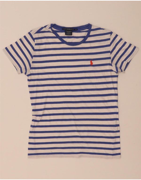 Ralph Lauren Dame T-Shirt Top UK 12 Medium Hvid Stribet Bomuld
