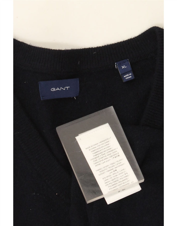 Gant Mens V-Neck Jumper Sweater XL Navy Blue Wool