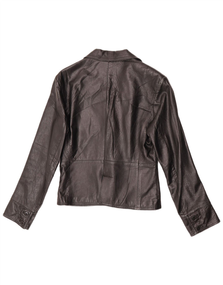 Giacca blazer in pelle da donna a 2 bottoni VINTAGE IT 44 pelle nera media