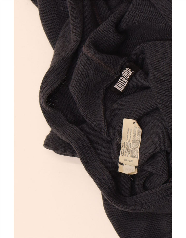 Killer Loop Womens Crop Hooded Cardigan Sweater UK 12 Medium Navy Blue