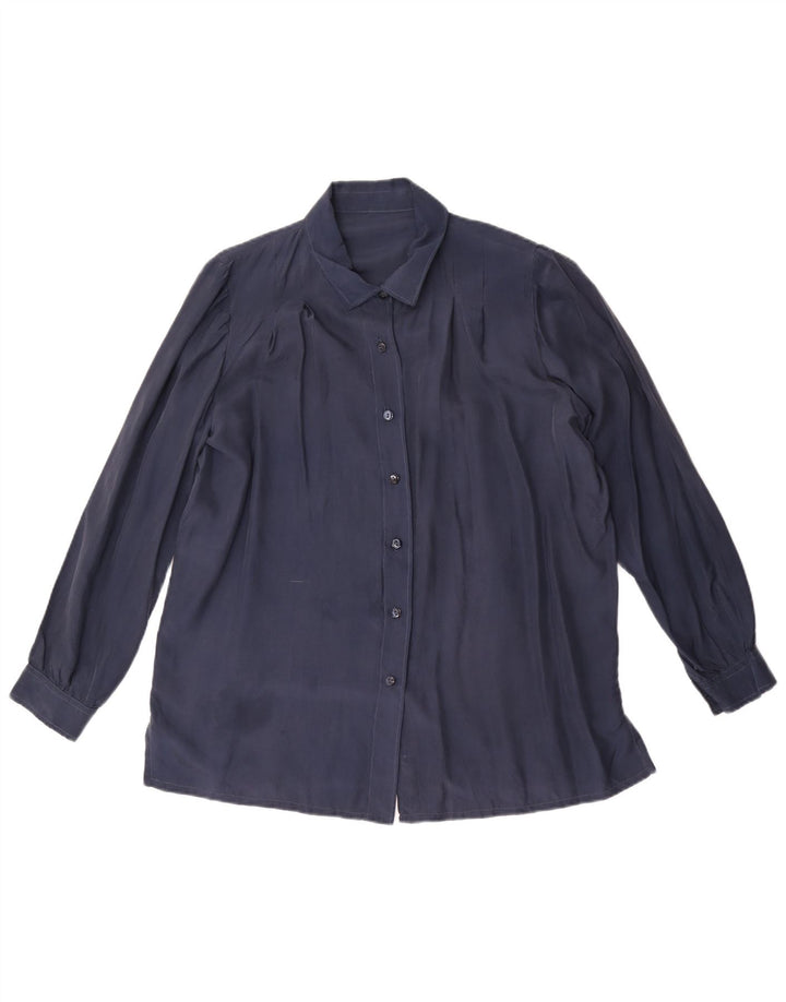 Vintage Womens Shirt Blouse UK 14 Large Navy Blue