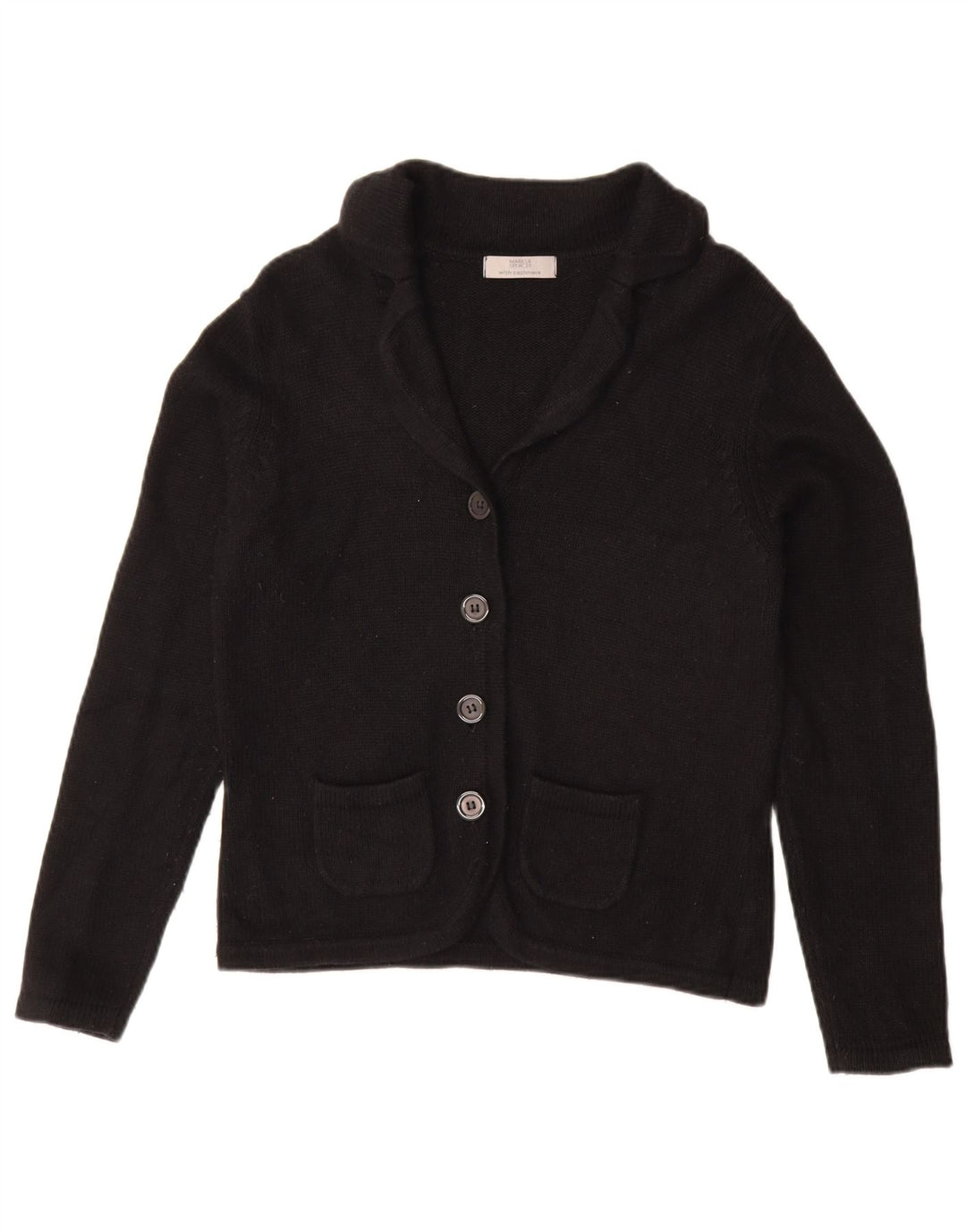 Marks & Spencer Womens Cardigan Sweater UK 12 Medium Black Cotton