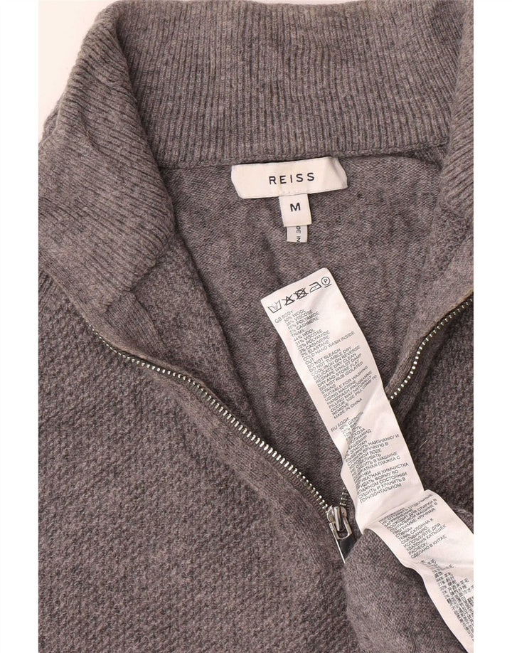 Reiss Herre Zip Neck Jumper Sweater Medium Grey Uld