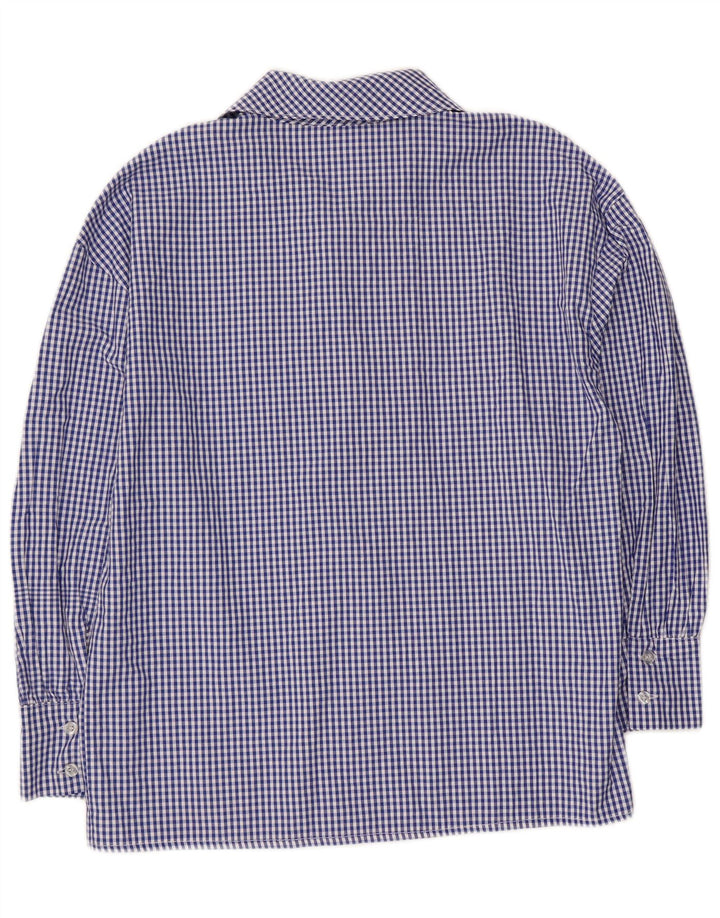 Vintage Womens 3/4 Sleeve Front Tie Shirt Blouse UK 14 Medium Blue Gingham