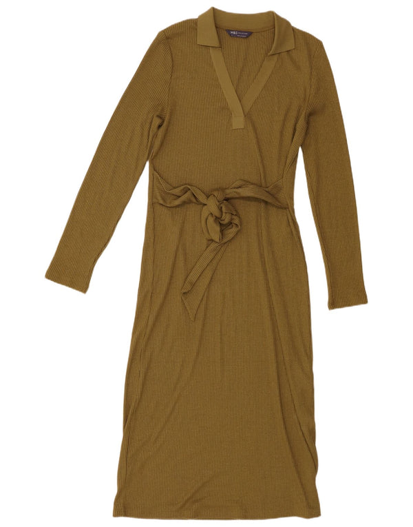 Marks & Spencer Dame Langærmet Jumper Dress UK 8 Small Khaki Polyester