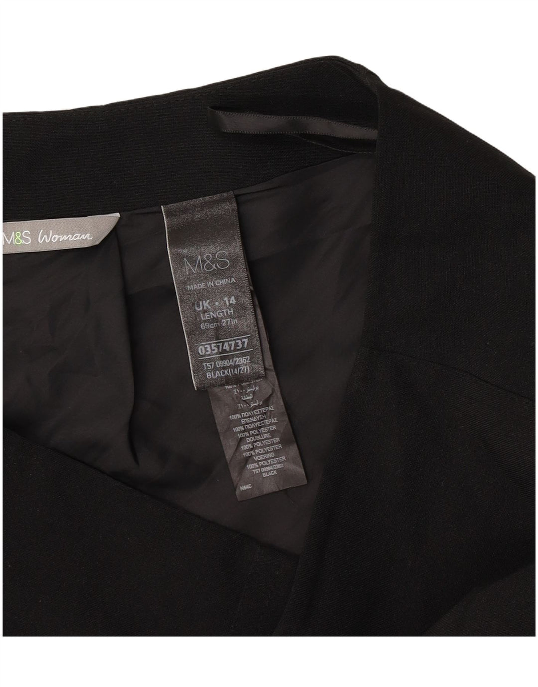 Marks & Spencer Womens Pencil Skirt UK 14 Large W32 Black Polyester