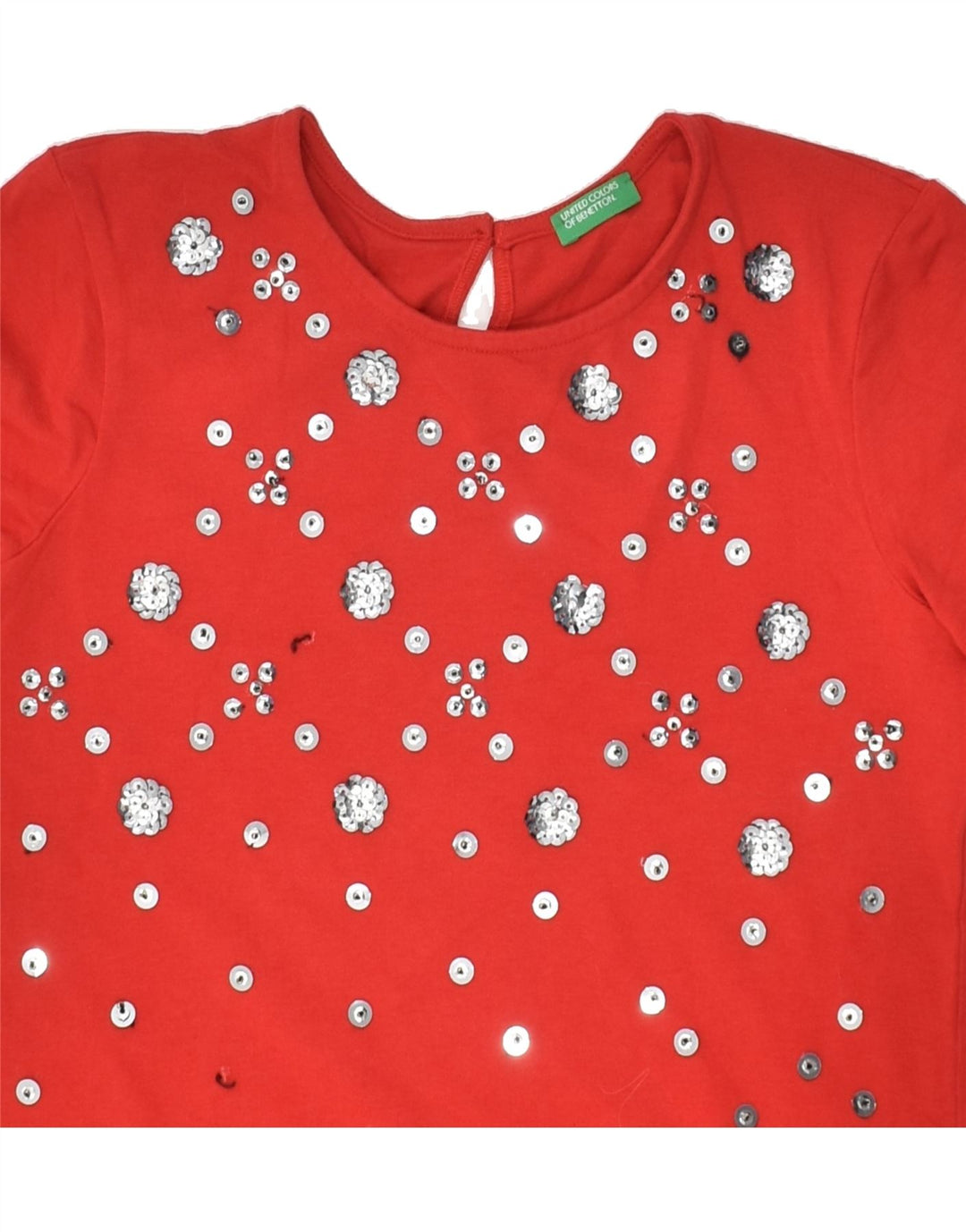 BENETTON Girls Top Long Sleeve 10-11 Years XL  Red Spotted Cotton | Vintage Benetton | Thrift | Second-Hand Benetton | Used Clothing | Messina Hembry 