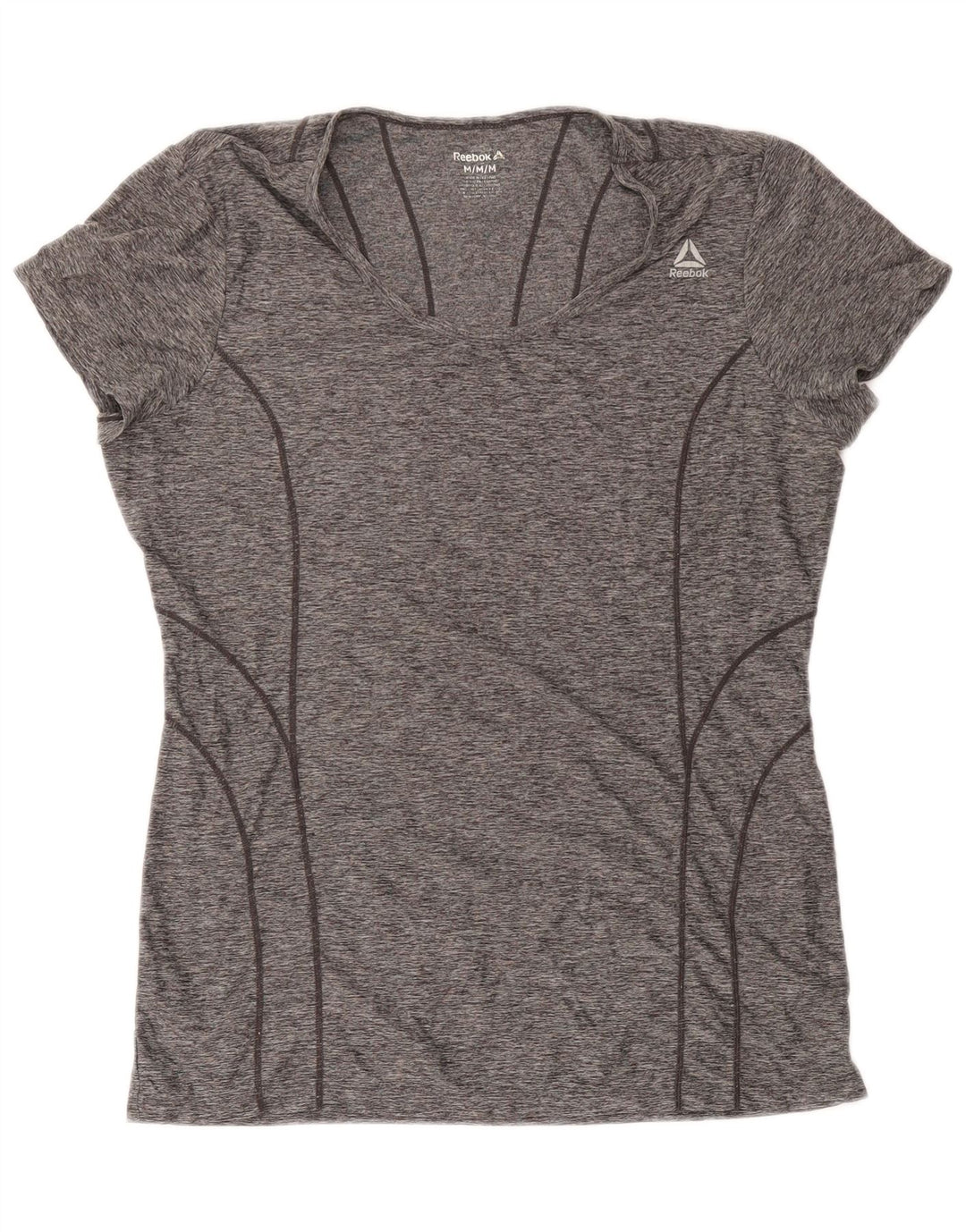 Camiseta feminina Reebok Top UK 14 poliéster manchado cinza médio