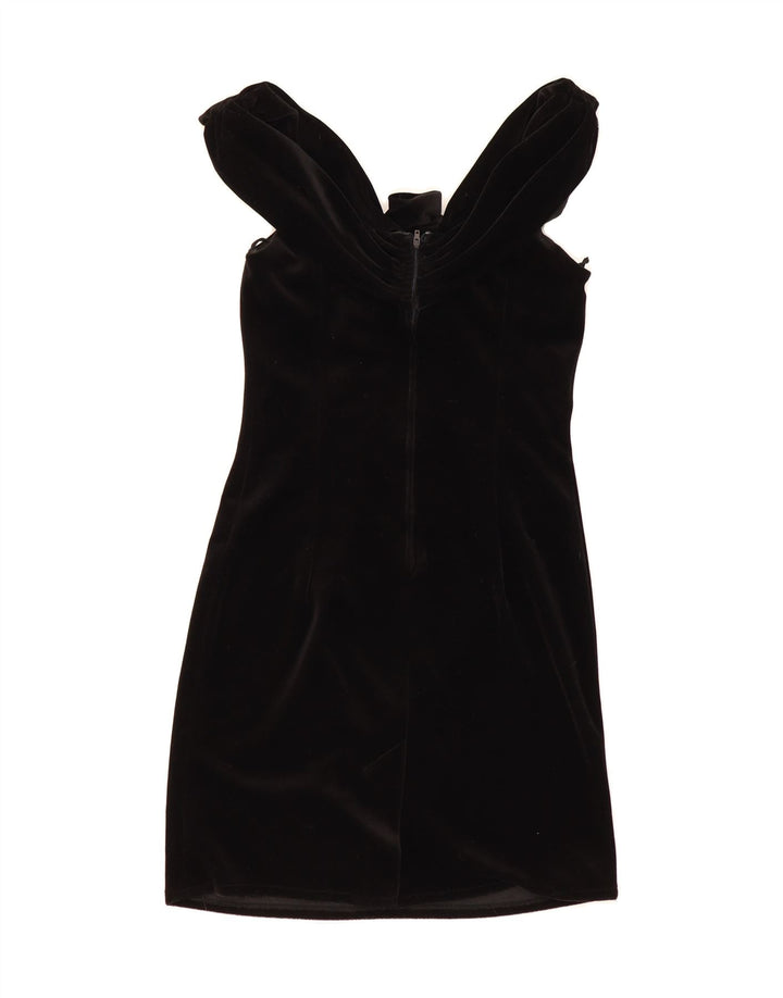 MAGIC Womens Velour Off Shoulder Dress UK 14 Medium Black Triacetate Vintage Magic and Second-Hand Magic from Messina Hembry 