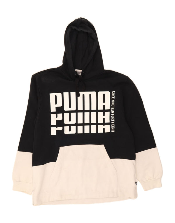 PUMA Mens Graphic Hoodie Jumper Medium Black Colourblock Cotton