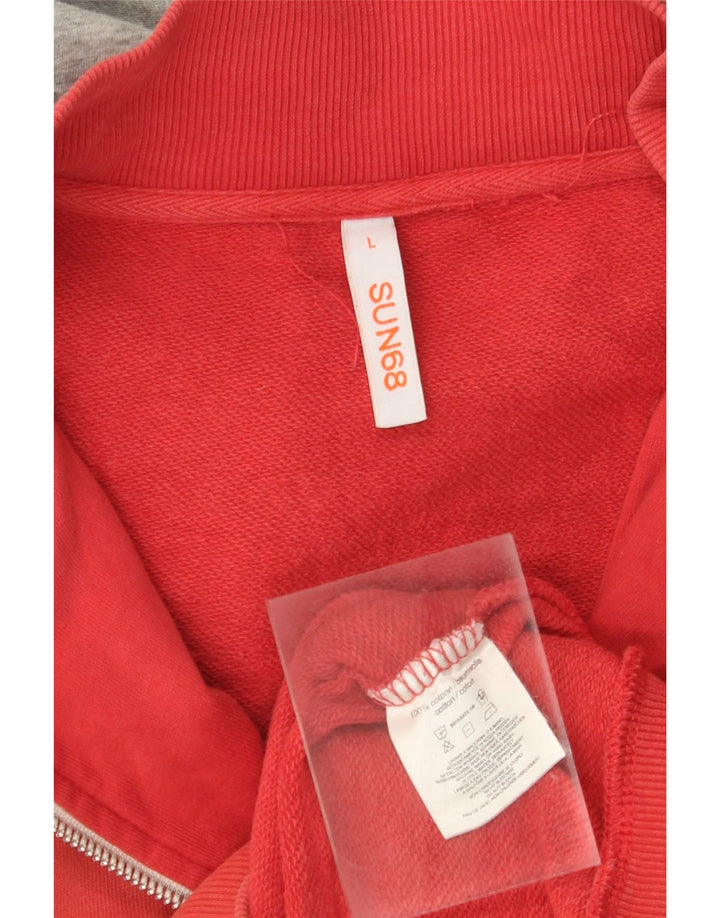 SUN68 Mens Zip Hoodie Sweater Large Red Cotton