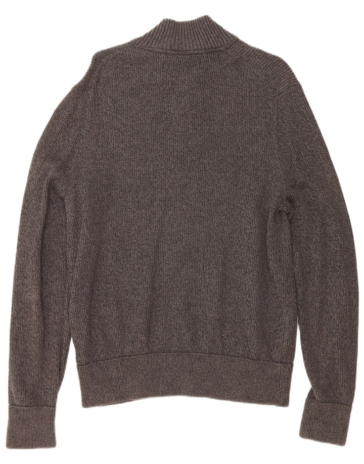 EDDIE BAUER Mens Zip Neck Jumper Sweater Large Grey Striped Cotton