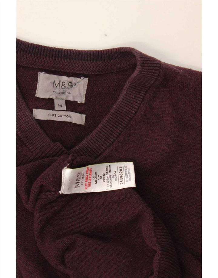 Marks & Spencer Womens V-Neck Jumper Sweater UK 14 Medium Burgundy