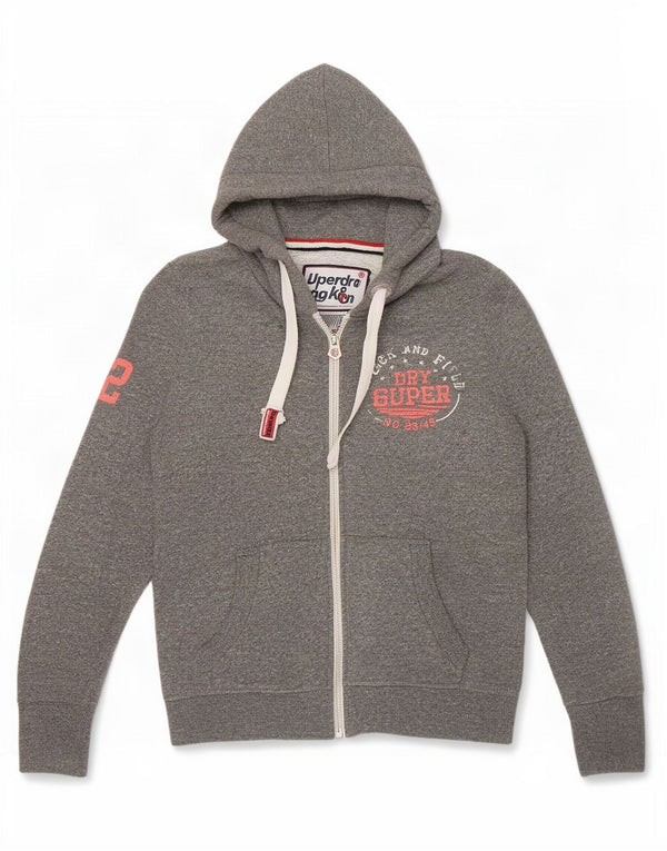 Superdry Womens Graphic Zip Hoodie Sweater UK 14 Medium Grey Cotton