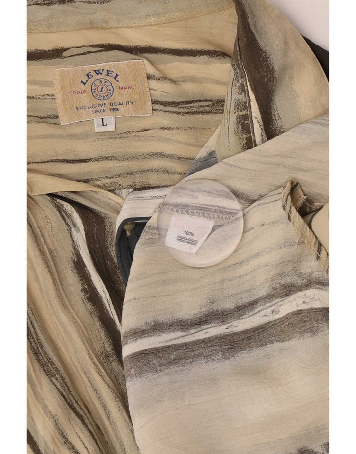 Vintage Mens Short Sleeve Shirt Large Beige Striped Viscose