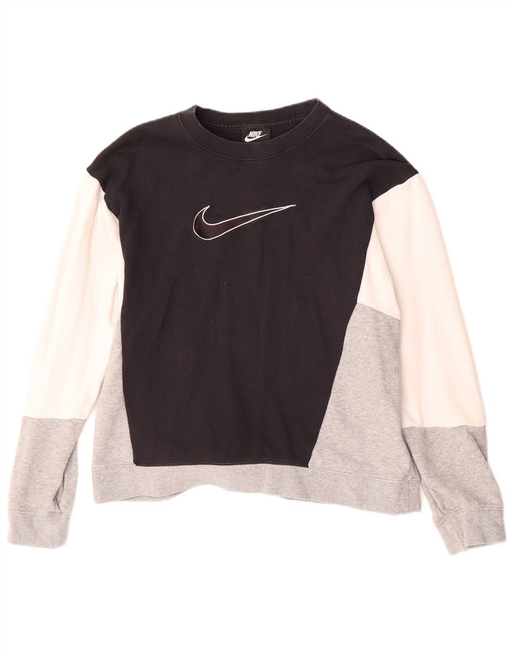 NIKE Womens Oversized Sweatshirt Jumper UK 16 Large Black Colourblock